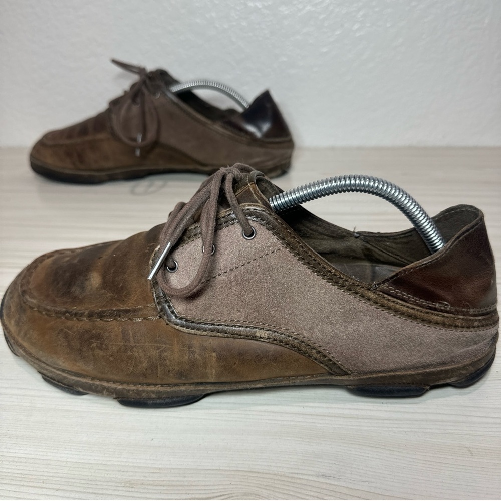 OluKai Kupa'a Lace Up/Slip On LEATHER Suede Shoes Size 10 Brown Convertible Heel